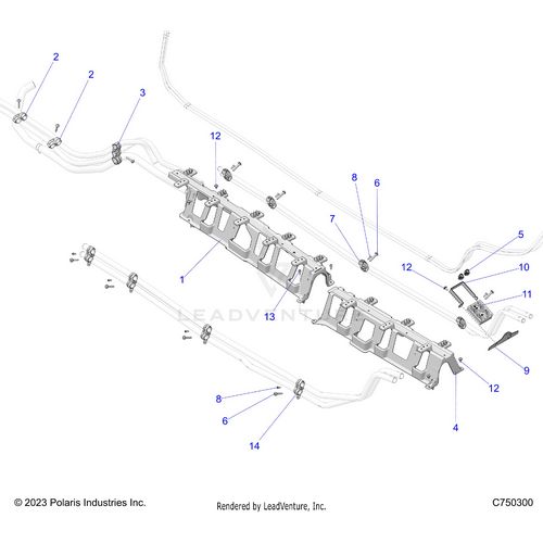 An Image of a Genuine Polaris Parts Schematic Diagram showing the schematic - ENGINE: COOLING MOUNTING - 2025 POLARIS RZR PRO S 4 PREMIUM