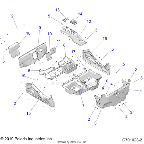 An Image of a Genuine Polaris Parts Schematic Diagram showing the schematic - BODY: FLOOR and ROCKER PANELS - 2020 POLARIS RZR S 1000 EPS