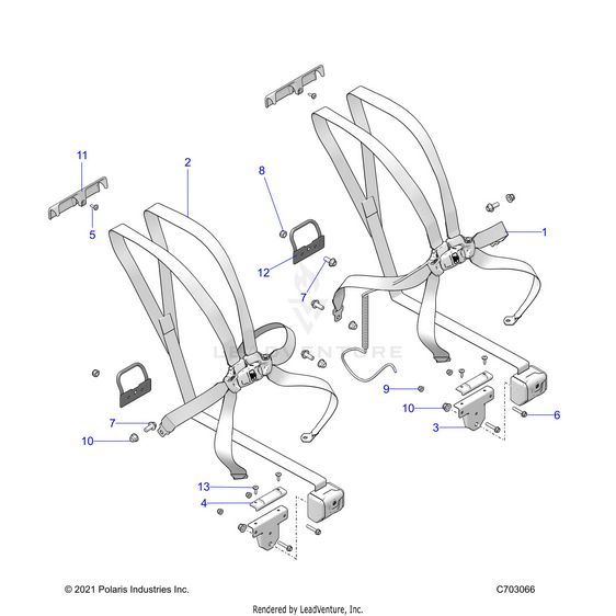 An Image of a Genuine Polaris Parts Schematic Diagram showing the schematic - BODY: SEAT BELT MOUNTING FRONT 6 POINT - 2022 POLARIS RZR PRO XP 4 ULTIMATE ROCKFORD LE