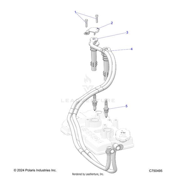 An Image of a Genuine Polaris Parts Schematic Diagram showing the schematic - ENGINE: IGNITION COILS AND SPARK PLUGS - 2025 POLARIS RZR XP 1000 PREMIUM
