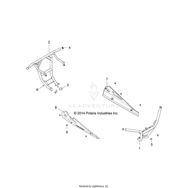 An Image of a Genuine Polaris Parts Schematic Diagram showing the schematic - ACCESSORY: BUMPERS AND SLIDERS - 2015 POLARIS RZR XP 1000
