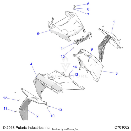 An Image of a Genuine Polaris Parts Schematic Diagram showing the schematic - BODY: HOOD AND FRONT BODY WORK - 2020 POLARIS RZR TURBO S VELOCITY