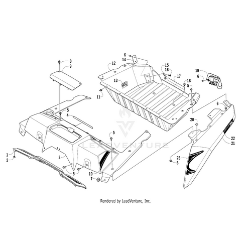 Exploded diagram of the Air Intake Decal Right-Vib Red by Arctic Cat, with labeled and numbered parts—like detailed OEM diagrams at Witchdoctors.com—highlighting components such as decals, panels, and hardware for easy identification.