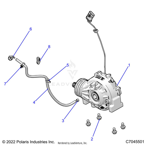 An Image of a Genuine Polaris Parts Schematic Diagram showing the schematic - DRIVE TRAIN: FRONT GEARCASE MOUNTING - 2023 POLARIS RZR TRAIL S 1000 EPS