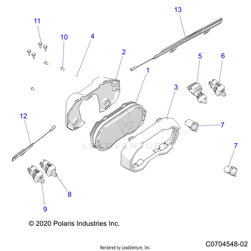 An Image of a Genuine Polaris Parts Schematic Diagram showing the schematic - ELECTRICAL: DASH INSTRUMENTS AND CONTROLS - 2022 POLARIS RZR PRO R 4 ULTIMATE