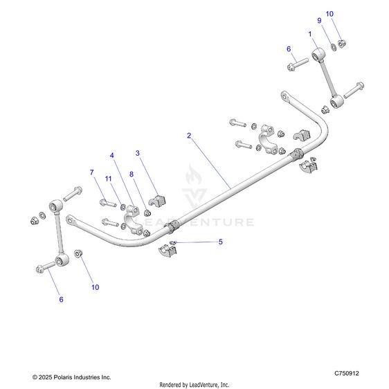 An Image of a Genuine Polaris Parts Schematic Diagram showing the schematic - SUSPENSION: STABILIZER BAR REAR - 2026 POLARIS RZR XP S 1000 ULTIMATE