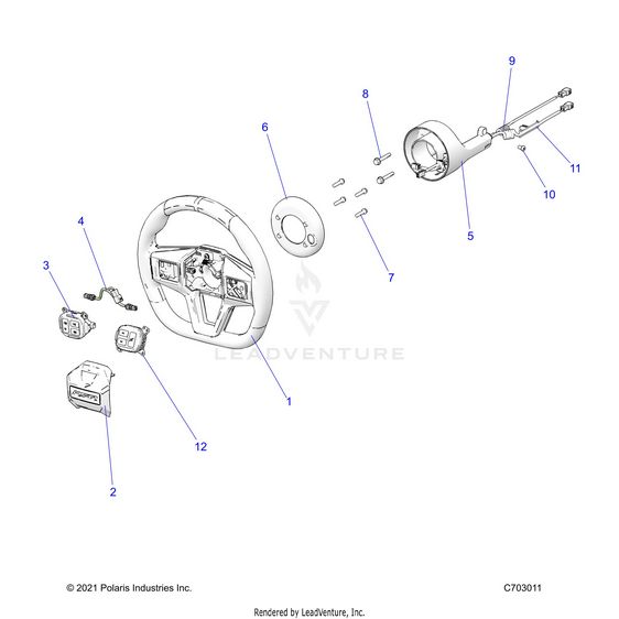 An Image of a Genuine Polaris Parts Schematic Diagram showing the schematic - STEERING: WHEEL PREMIUM - 2023 POLARIS RZR TURBO R 4 ULTIMATE