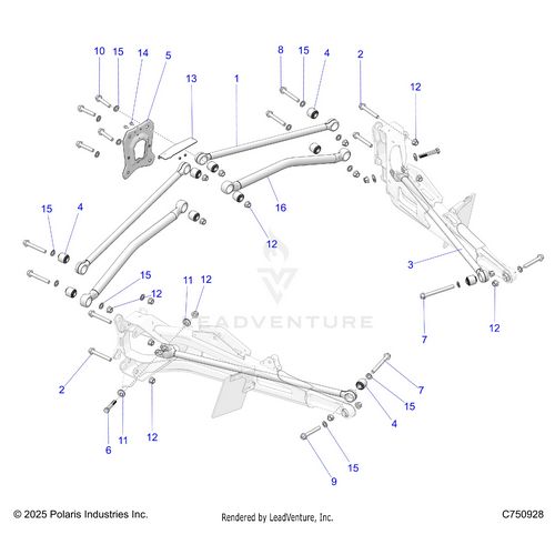 An Image of a Genuine Polaris Parts Schematic Diagram showing the schematic - SUSPENSION: REAR TRAILING ARMS MOUNTING - 2026 POLARIS RZR PRO S 4 ULTIMATE EVAP LE