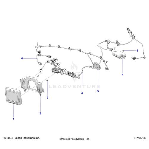 An Image of a Genuine Polaris Parts Schematic Diagram showing the schematic - ELECTRICAL: RIDE COMMAND - 2025 POLARIS RZR PRO XP PREMIUM