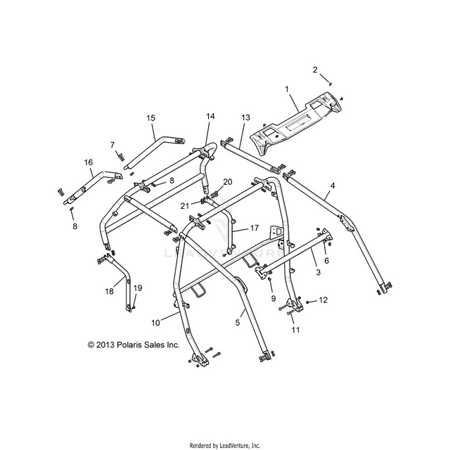 An Image of a Genuine Polaris Parts Schematic Diagram showing the schematic - CHASSIS: CAB FRAME - 2015 POLARIS RZR XP 4 1000