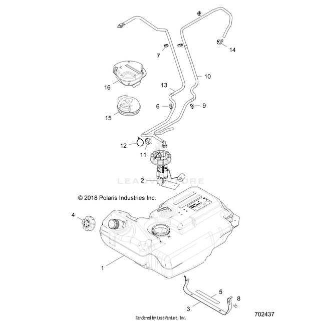 An Image of a Genuine Polaris Parts Schematic Diagram showing the schematic - BODY: FUEL TANK - 2019 POLARIS RZR 900/900 EPS