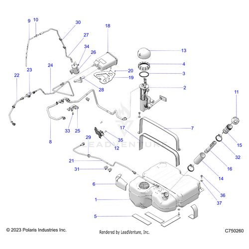 An Image of a Genuine Polaris Parts Schematic Diagram showing the schematic - FUEL: SYSTEM EVAP - 2025 POLARIS RZR PRO XP 4 ULTIMATE