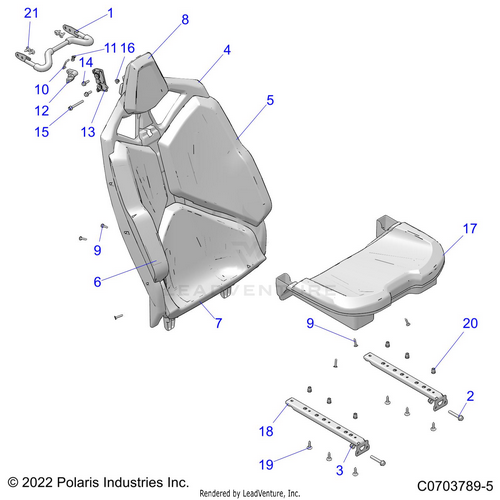 An Image of a Genuine Polaris Parts Schematic Diagram showing the schematic - BODY: SEAT ASM. REAR PREMIUM/DELUXE - 2021 POLARIS RZR PRO XP 4 PREMIUM CA