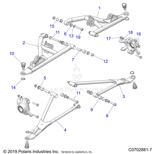 An Image of a Genuine Polaris Parts Schematic Diagram showing the schematic - SUSPENSION: FRONT CONTROL ARMS - 2021 POLARIS RZR PRO XP 4 ULTIMATE