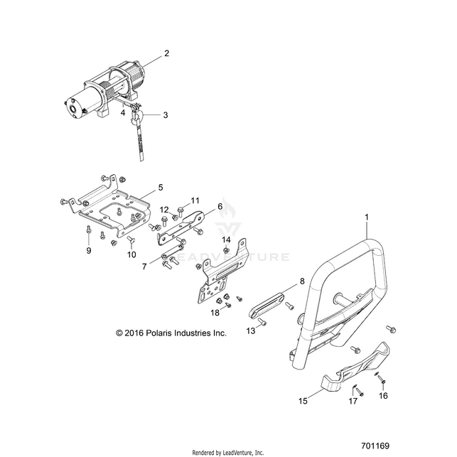 An Image of a Genuine Polaris Parts Schematic Diagram showing the schematic - ACCESSORY: FRONT BUMPER W/WINCH - 2017 POLARIS RZR XP 1000