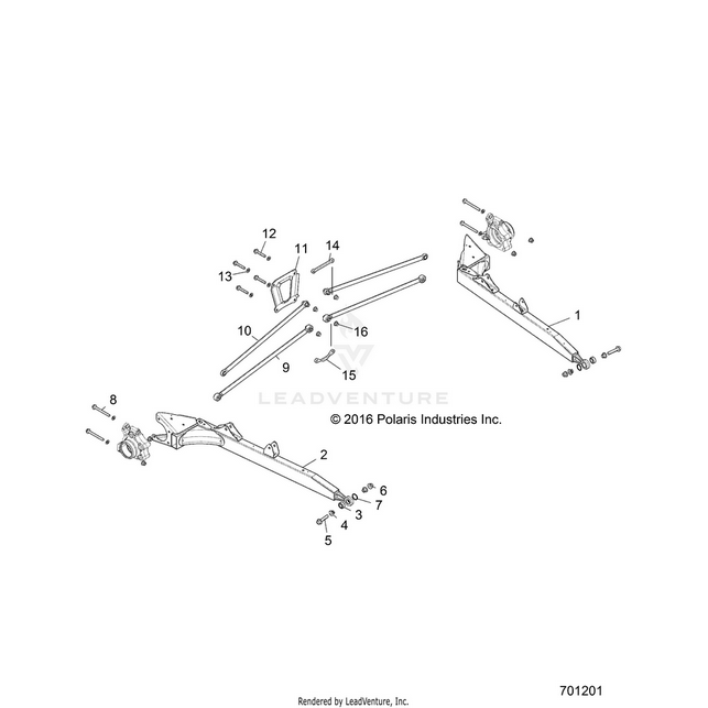 An Image of a Genuine Polaris Parts Schematic Diagram showing the schematic - SUSPENSION: REAR CONTROL ARMS - 2017 POLARIS RZR XP 1000