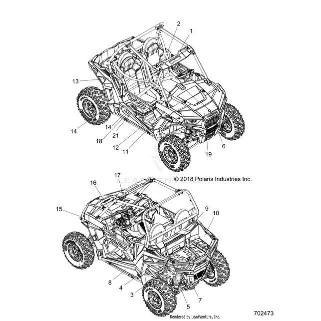 An Image of a Genuine Polaris Parts Schematic Diagram showing the schematic - BODY: DECALS - 2019 POLARIS RZR S 1000 EPS