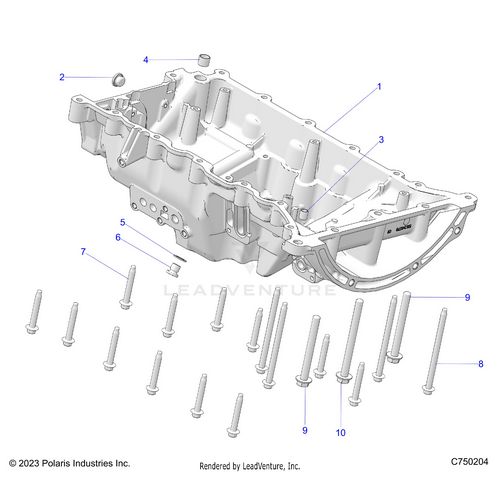 An Image of a Genuine Polaris Parts Schematic Diagram showing the schematic - ENGINE: OIL PAN MOUNTING AND RELATED - 2026 POLARIS RZR PRO R 4 LE