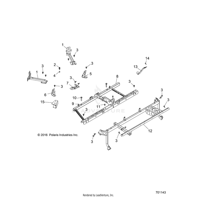 An Image of a Genuine Polaris Parts Schematic Diagram showing the schematic - CHASSIS: MAIN FRAME MOUNTS - 2019 POLARIS RZR S 1000 EPS
