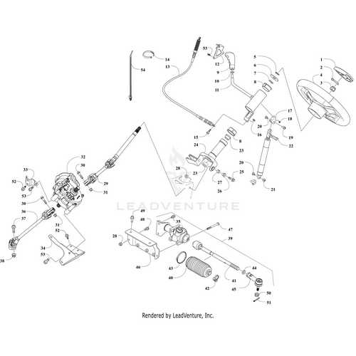 Exploded diagram of a vehicle’s steering column assembly with labeled parts such as the steering wheel, ignition switch, and Intermediate Shaft - Upper by Arctic Cat—perfect for referencing OEM parts like Arctic Cat 0405-662.
