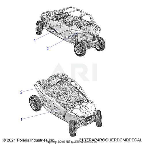 An Image of a Genuine Polaris Parts Schematic Diagram showing the schematic - BODY: DECALS GRAPHICS - 2021 POLARIS RZR PRO XP ULTIMATE ROCKFORD LE