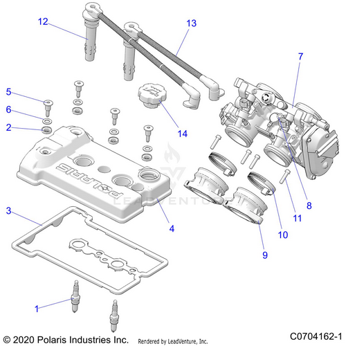 An Image of a Genuine Polaris Parts Schematic Diagram showing the schematic - ENGINE: THROTTLE BODY AND VALVE COVER - 2022 POLARIS RZR XP 4 1000 HIGH LIFTER