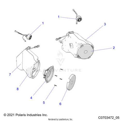 An Image of a Genuine Polaris Parts Schematic Diagram showing the schematic - ELECTRICAL: AUDIO SPEAKERS - 2022 POLARIS RZR PRO R ULTIMATE