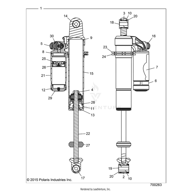 An Image of a Genuine Polaris Parts Schematic Diagram showing the schematic - SUSPENSION: REAR SHOCK INTERNALS - 2017 POLARIS RZR 900/900 EPS
