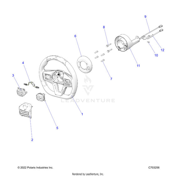 An Image of a Genuine Polaris Parts Schematic Diagram showing the schematic - STEERING: WHEEL - 2023 POLARIS RZR PRO R ULTIMATE