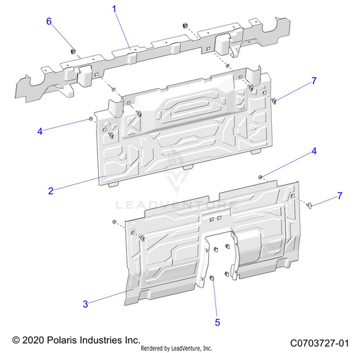 An Image of a Genuine Polaris Parts Schematic Diagram showing the schematic - BODY: REAR CLOSEOFF CENTER PANELS - 2022 POLARIS RZR PRO R ULTIMATE