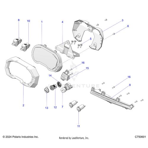 An Image of a Genuine Polaris Parts Schematic Diagram showing the schematic - ELECTRICAL: DASH INSTRUMENTS AND CONTROLS - 2026 POLARIS RZR PRO S ULTIMATE