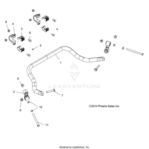 An Image of a Genuine Polaris Parts Schematic Diagram showing the schematic - SUSPENSION: REAR STABILIZER BAR - 2019 POLARIS RZR 900/900 EPS