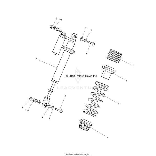 An Image of a Genuine Polaris Parts Schematic Diagram showing the schematic - SUSPENSION: FRONT SHOCK MOUNTING - 2016 POLARIS RZR XP 4 1000