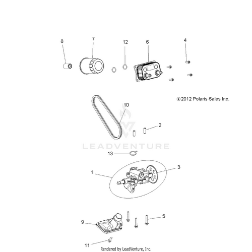 An Image of a Genuine Polaris Parts Schematic Diagram showing the schematic - ENGINE: OIL PUMP and OIL COOLER - 2016 POLARIS RZR S 900
