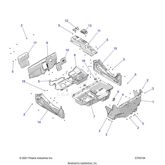 An Image of a Genuine Polaris Parts Schematic Diagram showing the schematic - BODY: FLOOR and ROCKER PANELS - 2025 POLARIS RZR 900 TRAIL SPORT