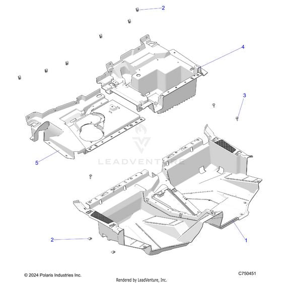 An Image of a Genuine Polaris Parts Schematic Diagram showing the schematic - BODY: FLOOR - 2025 POLARIS RZR XP 1000 PREMIUM