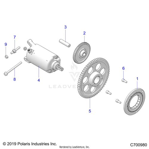 An Image of a Genuine Polaris Parts Schematic Diagram showing the schematic - ENGINE: STARTER DRIVE - 2021 POLARIS RZR TRAIL