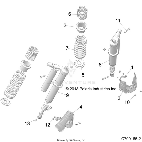 An Image of a Genuine Polaris Parts Schematic Diagram showing the schematic - SUSPENSION: REAR SHOCK MOUNTING TURBO S AND LE - 2021 POLARIS RZR TURBO S