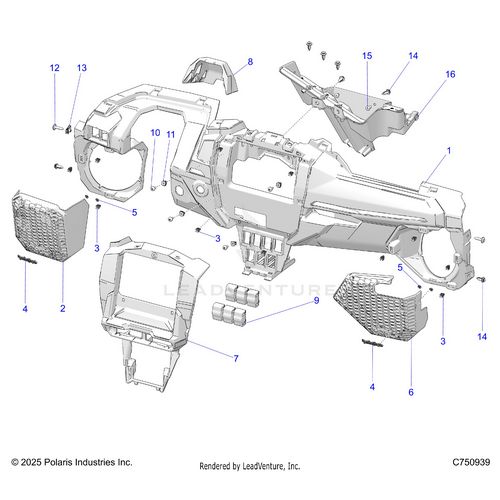 An Image of a Genuine Polaris Parts Schematic Diagram showing the schematic - BODY: DASH LOWER - 2026 POLARIS RZR PRO R 4 ULTIMATE