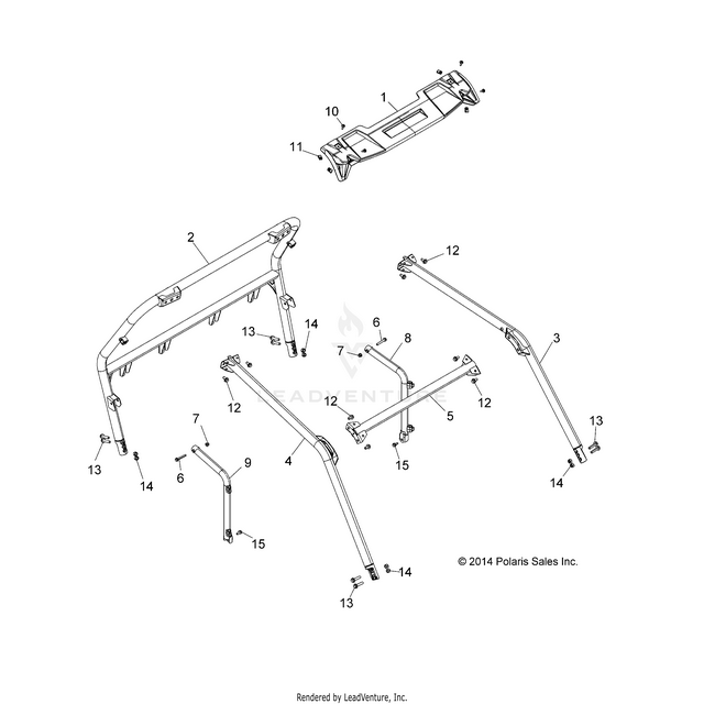 An Image of a Genuine Polaris Parts Schematic Diagram showing the schematic - CHASSIS: CAB FRAME - 2019 POLARIS RZR S 1000 EPS