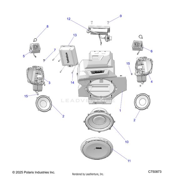 An Image of a Genuine Polaris Parts Schematic Diagram showing the schematic - ELECTRICAL: OPTION AUDIO FRONT - 2025 POLARIS RZR PRO R 4 SPORT