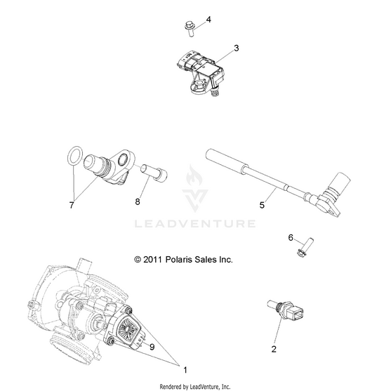 An Image of a Genuine Polaris Parts Schematic Diagram showing the schematic - ELECTRICAL: SENSORS - 2015 POLARIS RZR 570