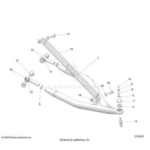 An Image of a Genuine Polaris Parts Schematic Diagram showing the schematic - SUSPENSION: FRONT UPPER CONTROL ARMS - 2025 POLARIS RZR PRO R RACE
