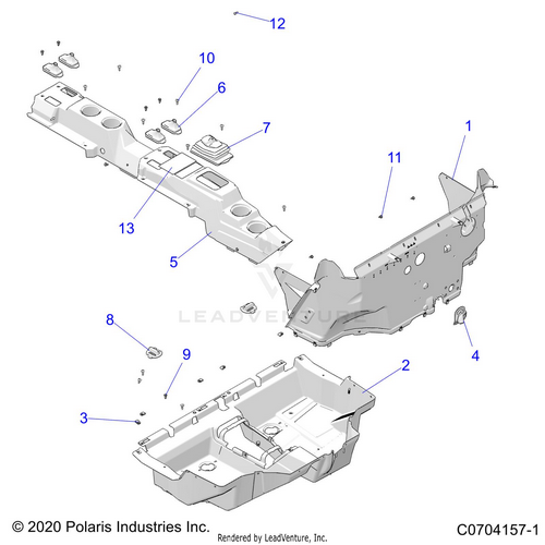 An Image of a Genuine Polaris Parts Schematic Diagram showing the schematic - BODY: FLOOR - 2022 POLARIS RZR XP 4 1000 HIGH LIFTER