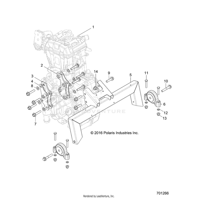 An Image of a Genuine Polaris Parts Schematic Diagram showing the schematic - ENGINE: MOUNTING & LONG BLOCK - 2017 POLARIS RZR 570