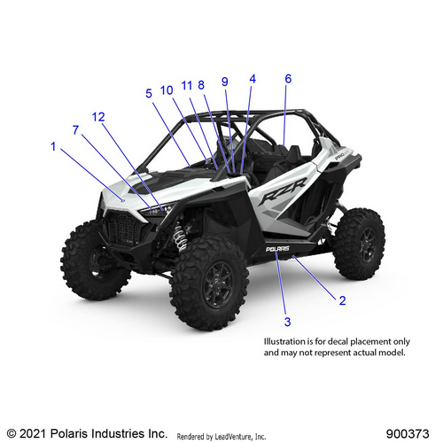 An Image of a Genuine Polaris Parts Schematic Diagram showing the schematic - BODY: DECALS STANDARD - 2022 POLARIS RZR PRO R ULTIMATE