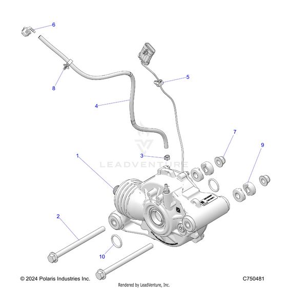 An Image of a Genuine Polaris Parts Schematic Diagram showing the schematic - DRIVE TRAIN: FRONT GEARCASE MOUNTING - 2025 POLARIS RZR XP 1000 PREMIUM
