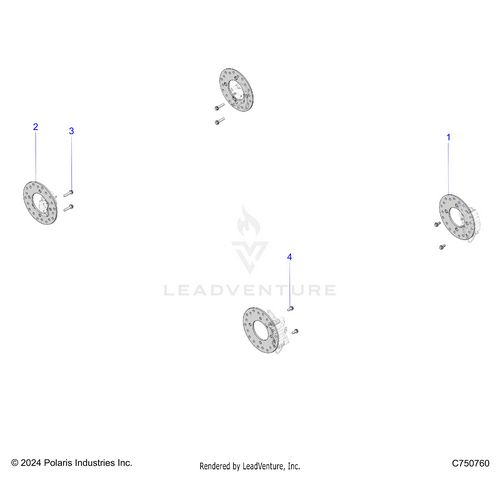 An Image of a Genuine Polaris Parts Schematic Diagram showing the schematic - BRAKES: CALIPER MOUNTING AND ROTORS - 2026 POLARIS RZR PRO XP 4 SPORT