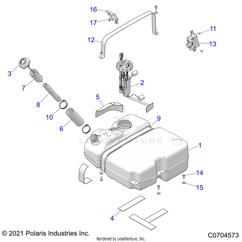 An Image of a Genuine Polaris Parts Schematic Diagram showing the schematic - FUEL: SYSTEM TANK - 2022 POLARIS RZR PRO XP ULTIMATE EVAP