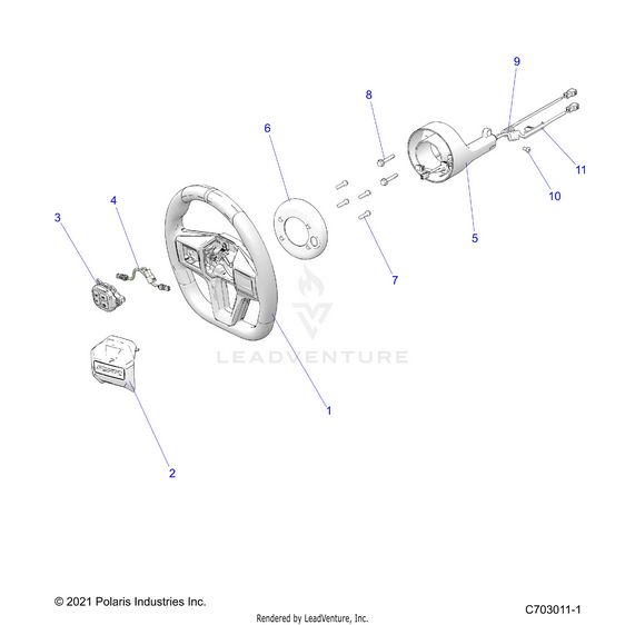 An Image of a Genuine Polaris Parts Schematic Diagram showing the schematic - STEERING: WHEEL PREMIUM - 2023 POLARIS RZR PRO R ULTIMATE TROY LEE DESIGNS